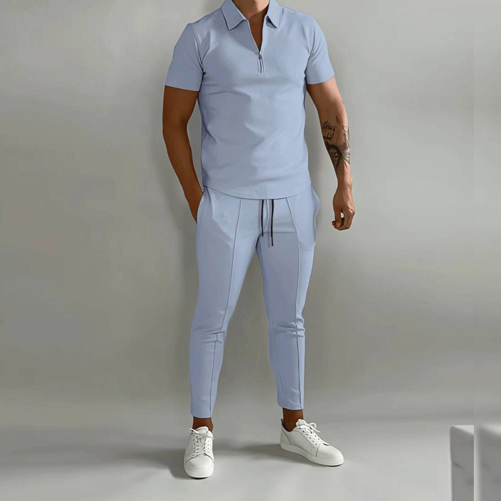 George - Men's Casual-Polo Shirt with Zip, 2-teiliges Set