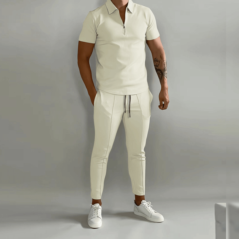 George - Men's Casual-Polo Shirt with Zip, 2-teiliges Set