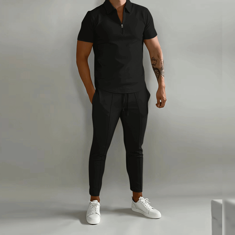 George - Men's Casual-Polo Shirt with Zip, 2-teiliges Set