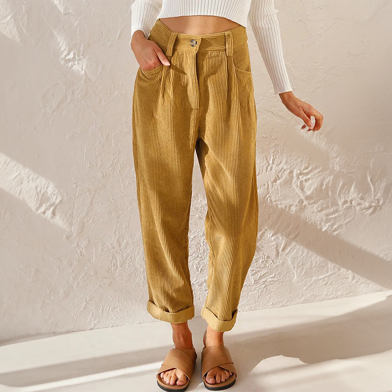Nicola - Women's Summer Trousers with High Waist and Weitem Bein