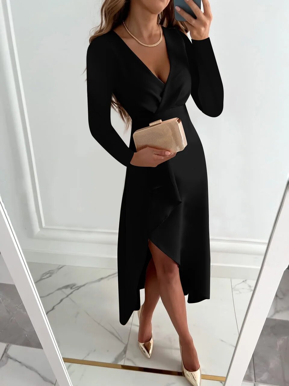 Janice - Women's Midi-Etui-Dress with V-Neck and Slit
