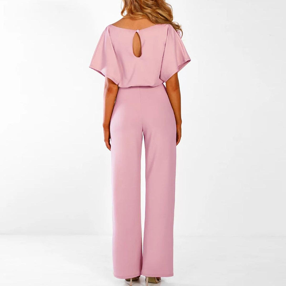 Doris - Women's Casual Short Sleeve-Jumpsuit with Belt