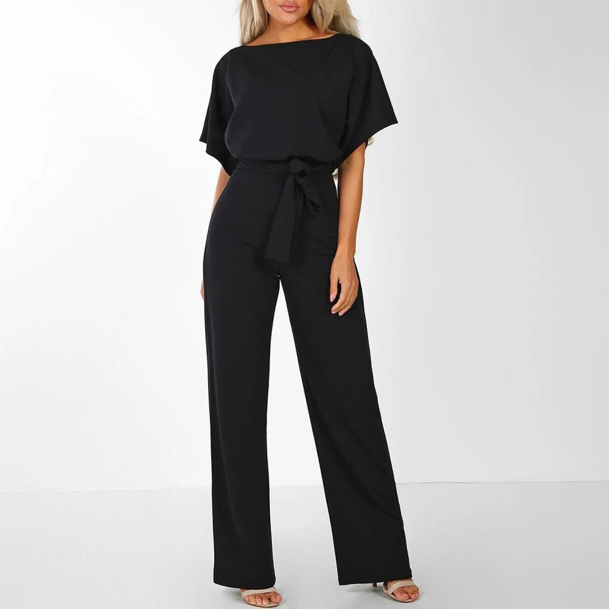 Doris - Women's Casual Short Sleeve-Jumpsuit with Belt