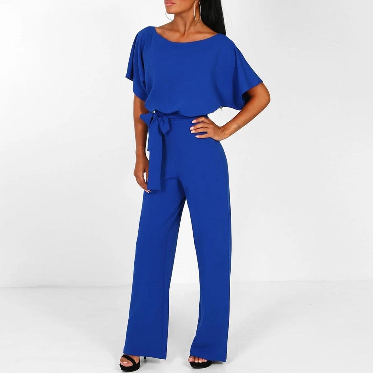 Doris - Women's Casual Short Sleeve-Jumpsuit with Belt