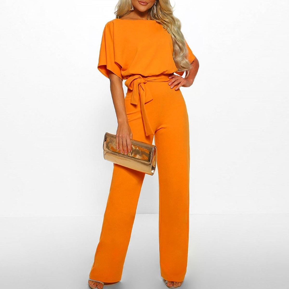 Doris - Women's Casual Short Sleeve-Jumpsuit with Belt
