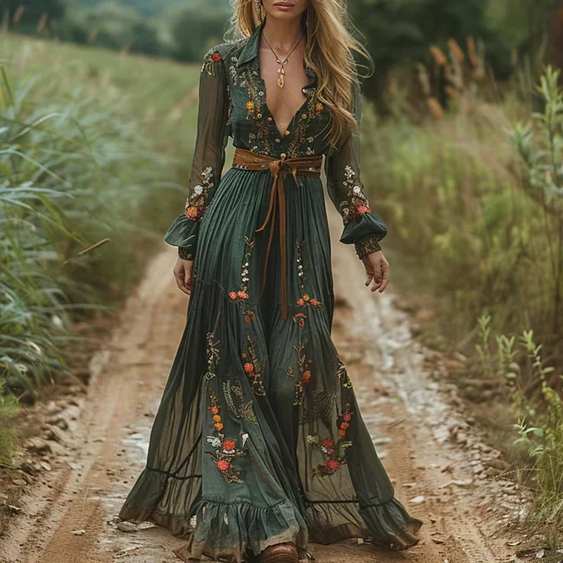 Blake - Women's Summer Boho Maxi Dress with Ruffle