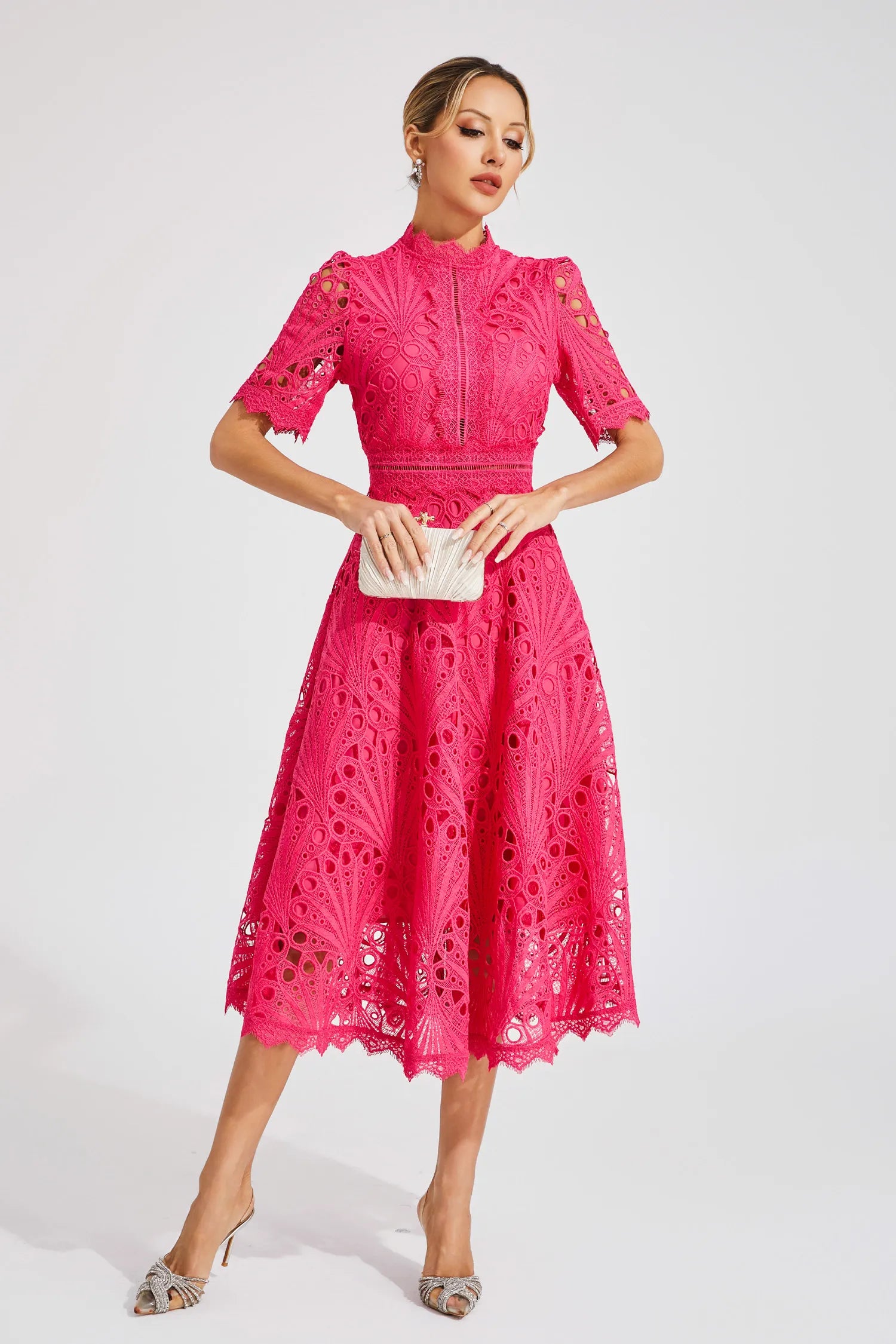 Victoria - Women's Chic Lace Midi Dress