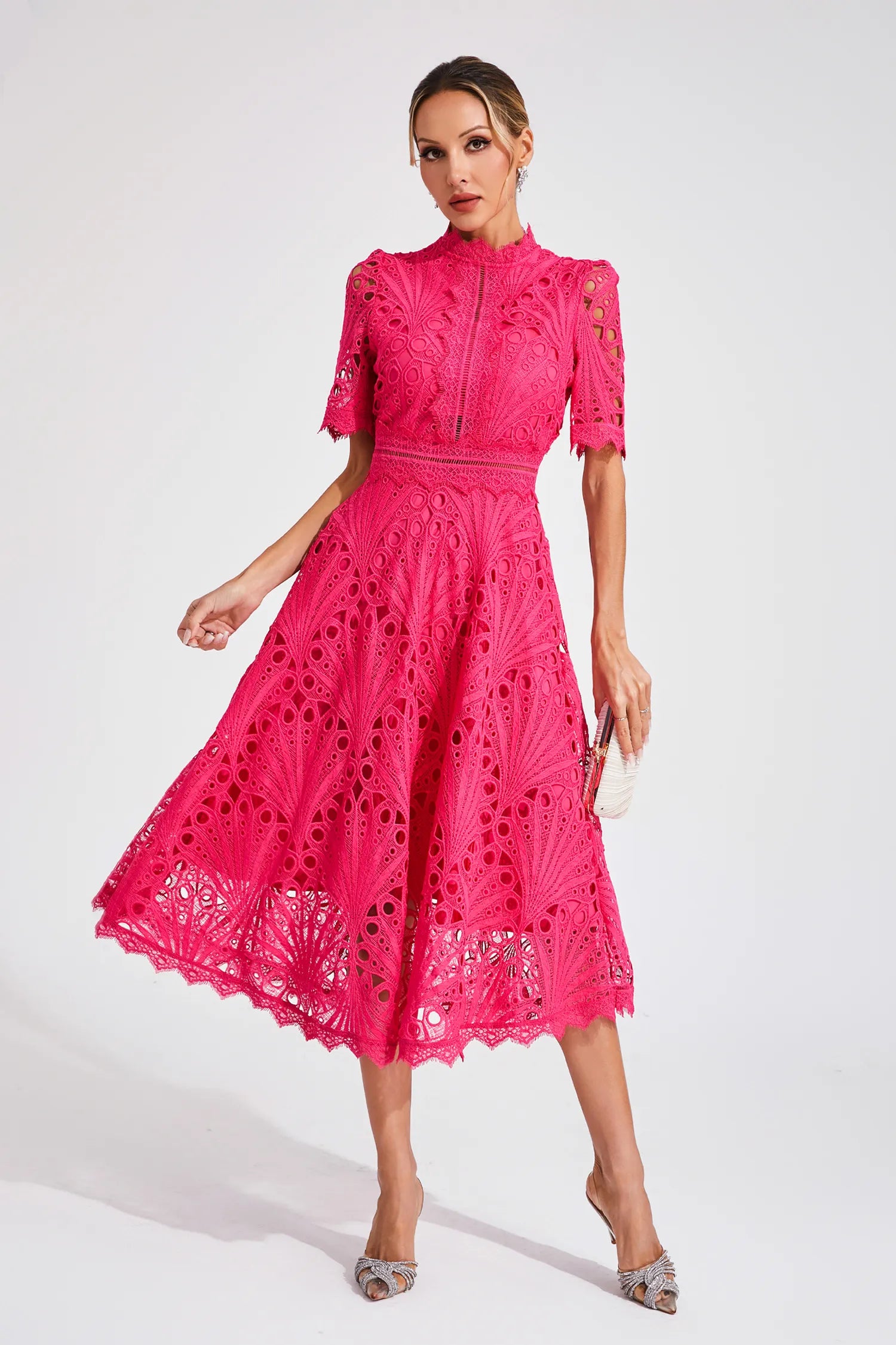 Victoria - Women's Chic Lace Midi Dress