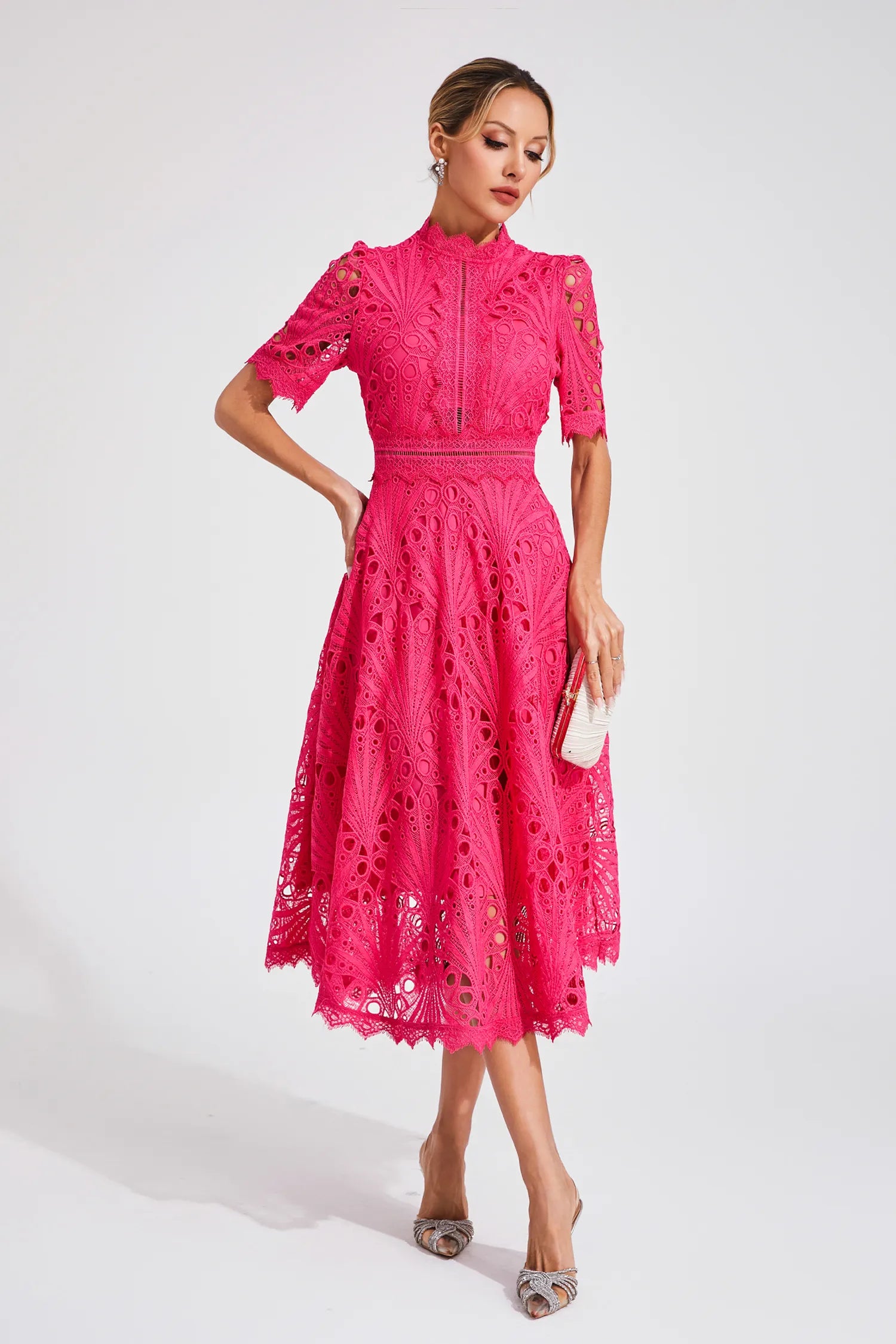 Victoria - Women's Chic Lace Midi Dress