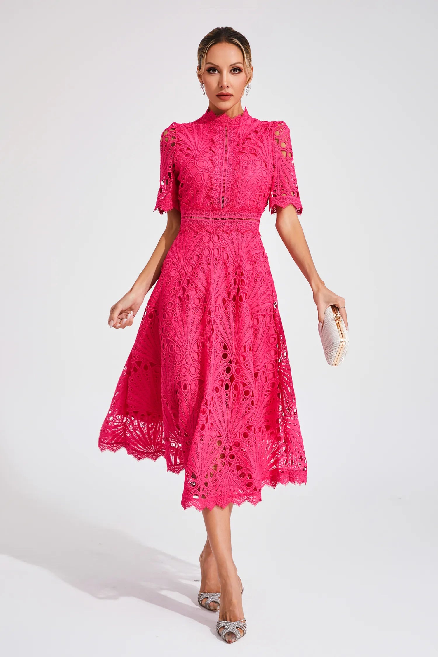 Victoria - Women's Chic Lace Midi Dress