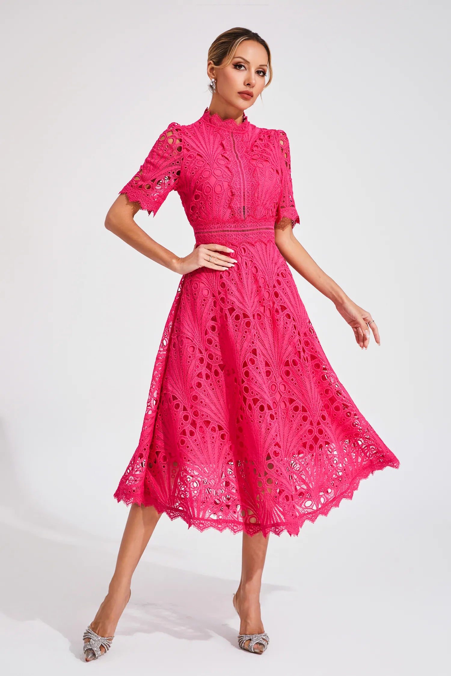 Victoria - Women's Chic Lace Midi Dress