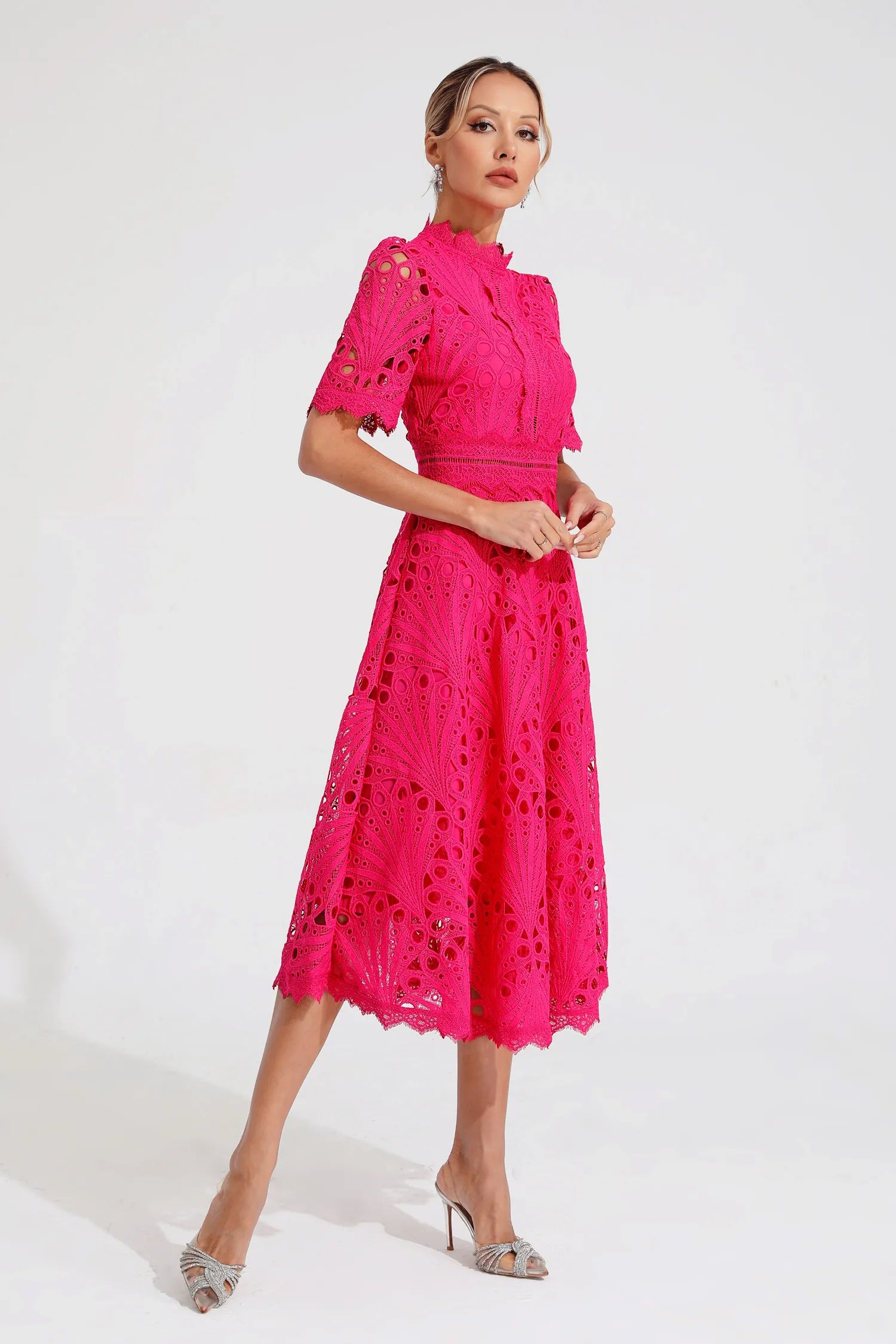 Victoria - Women's Chic Lace Midi Dress
