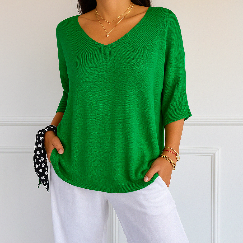 Eliza - Women's Sweater with V-Neck and Short Sleeve