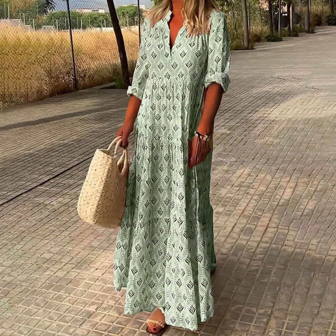 Abigail - Women's Long Sleeve Summer Boho Print Dress