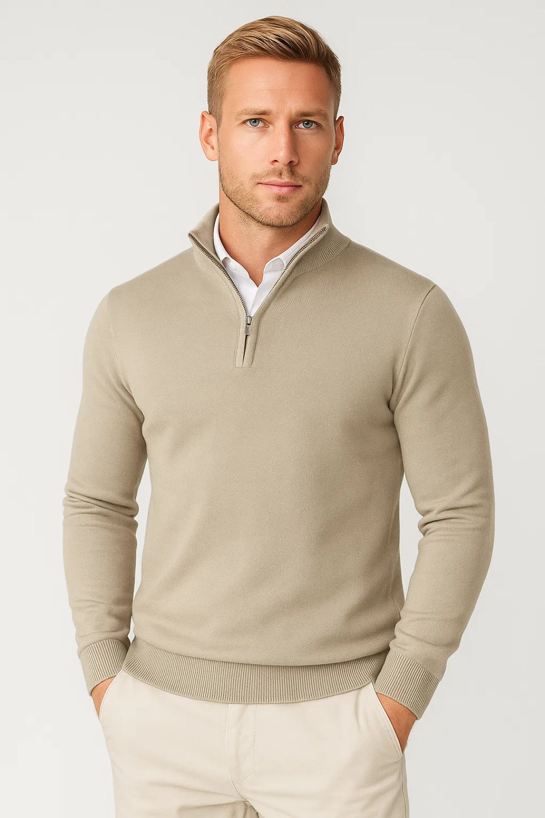 Duncan - Men's Sweater with Half Zip and Stehkragen