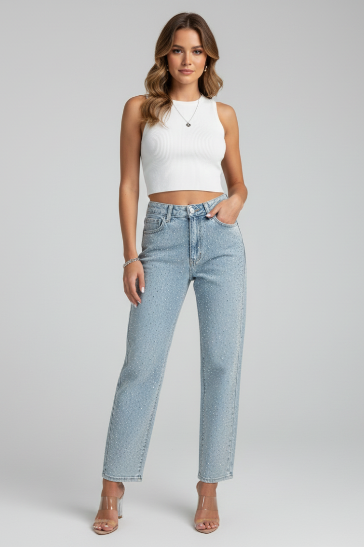 Florence - Women's High-Waist Shimmer Straight-Leg Jeans
