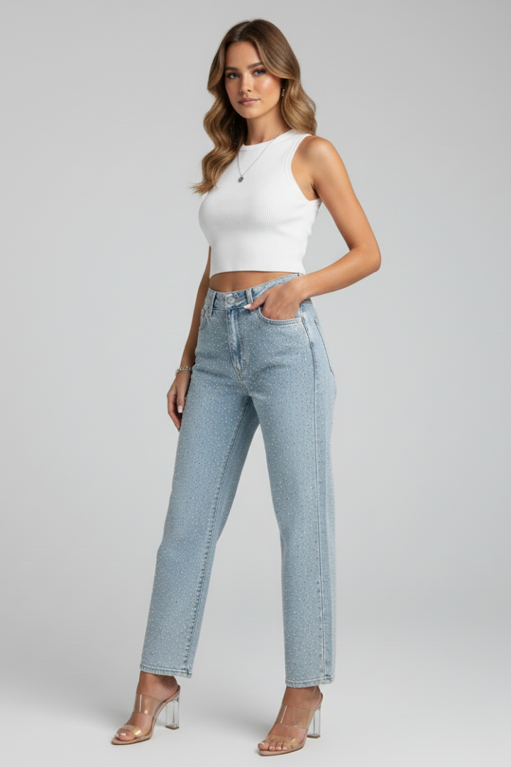 Florence - Women's High-Waist Shimmer Straight-Leg Jeans
