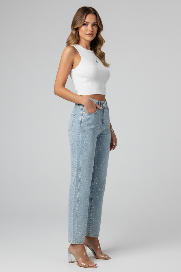 Florence - Women's High-Waist Shimmer Straight-Leg Jeans