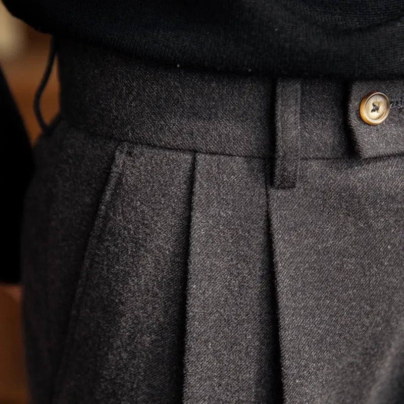 Leo - Men's Trousers with High Waist, Pleated and Straight Cut