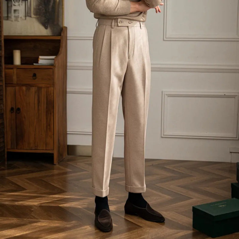 Leo - Men's Trousers with High Waist, Pleated and Straight Cut
