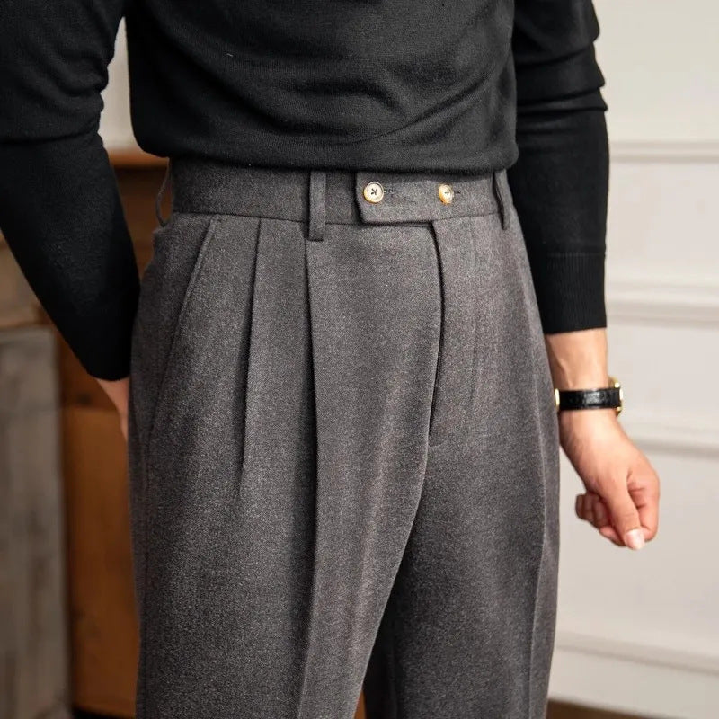 Leo - Men's Trousers with High Waist, Pleated and Straight Cut