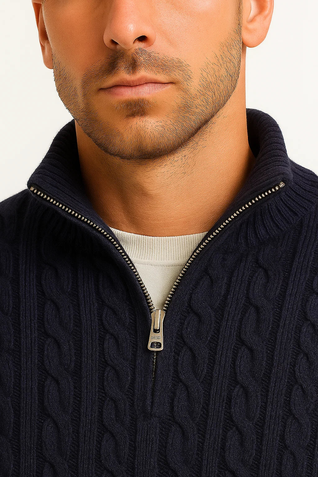 Rory - Men's Spring Knit Sweater with Cable Knit and Zip at Collar