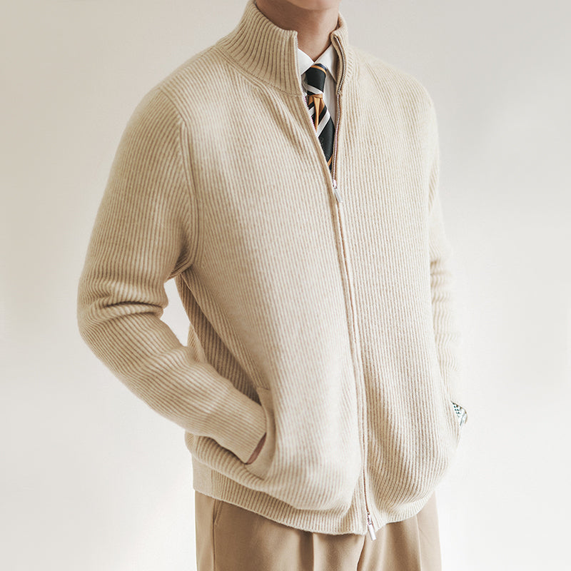 Adam - Men's Spring Knit Sweater with durchgehendem Zip and Rib Structure