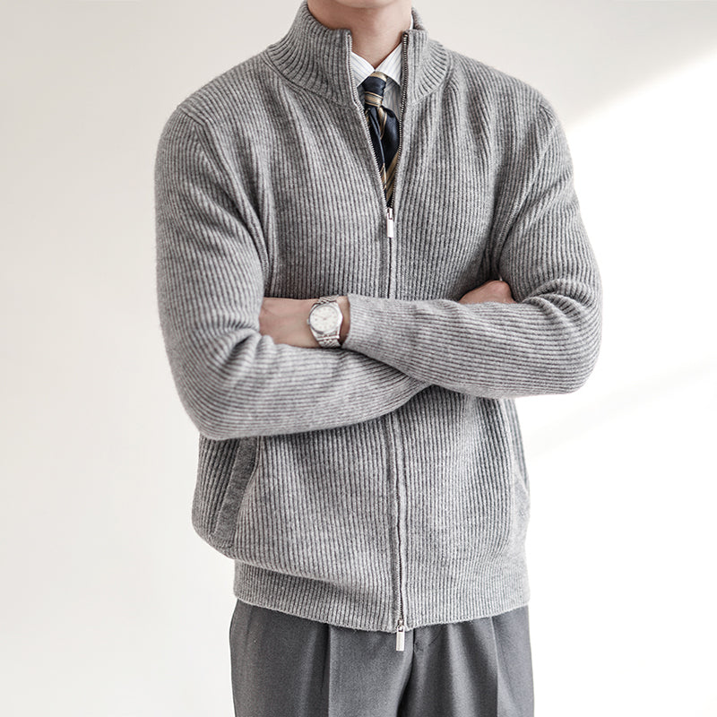 Adam - Men's Spring Knit Sweater with durchgehendem Zip and Rib Structure