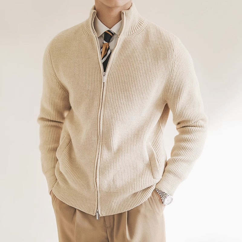 Adam - Men's Spring Knit Sweater with durchgehendem Zip and Rib Structure