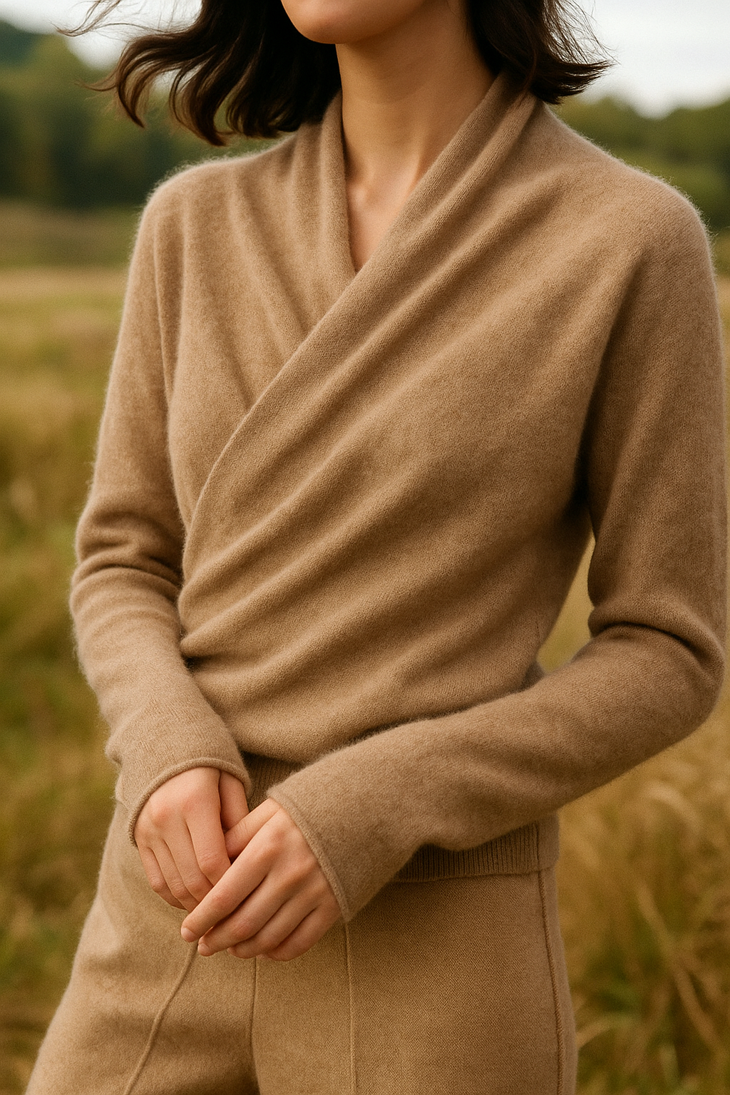 Sandra - Women's Elegant Wrap Sweater with Crossover Design