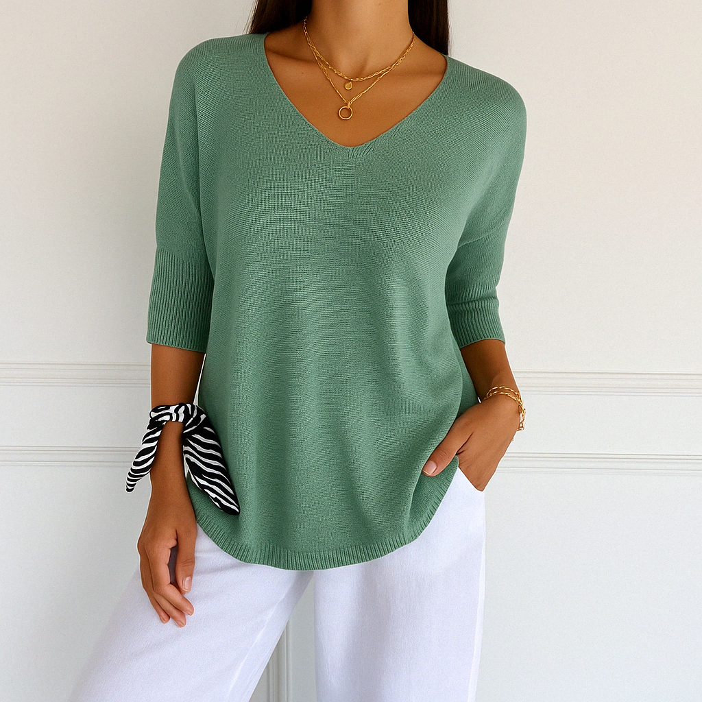 Eliza - Women's Sweater with V-Neck and Short Sleeve