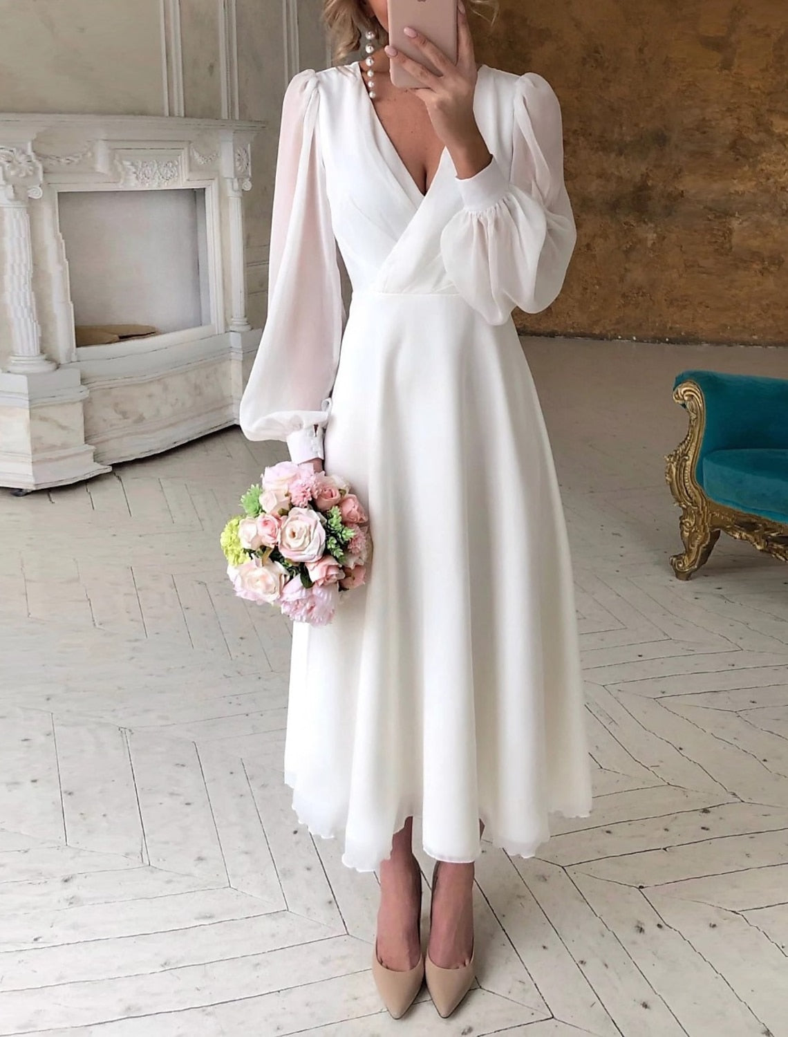 Sophie - Women's Klassisches Long Sleeve Flowing Bridal Dress