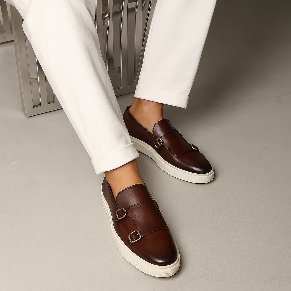 Euan - Men's Spring Double Monk Slip-On Loafers with Buckles