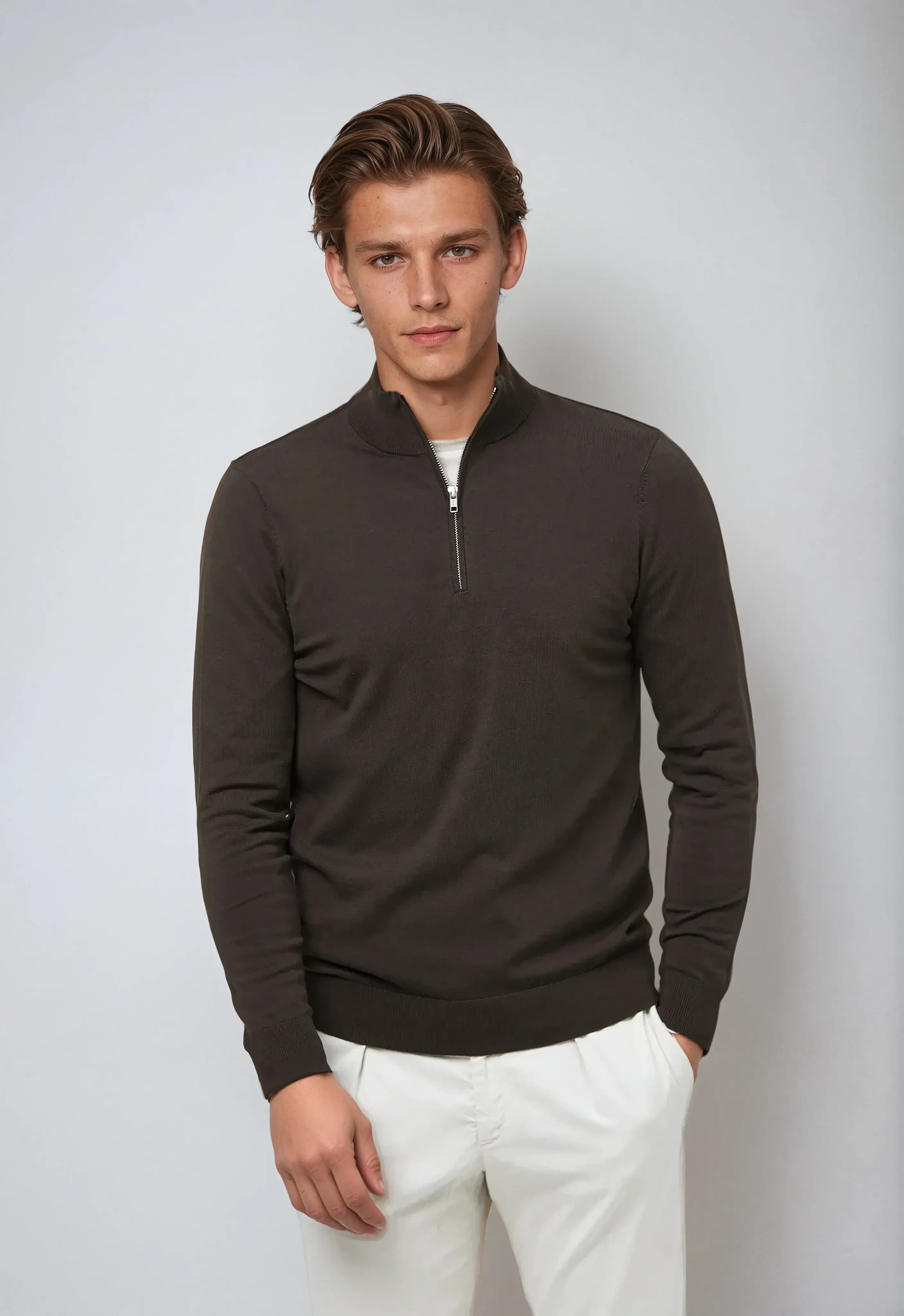 Logan - Men's Casual Sweater with Zip at Collar