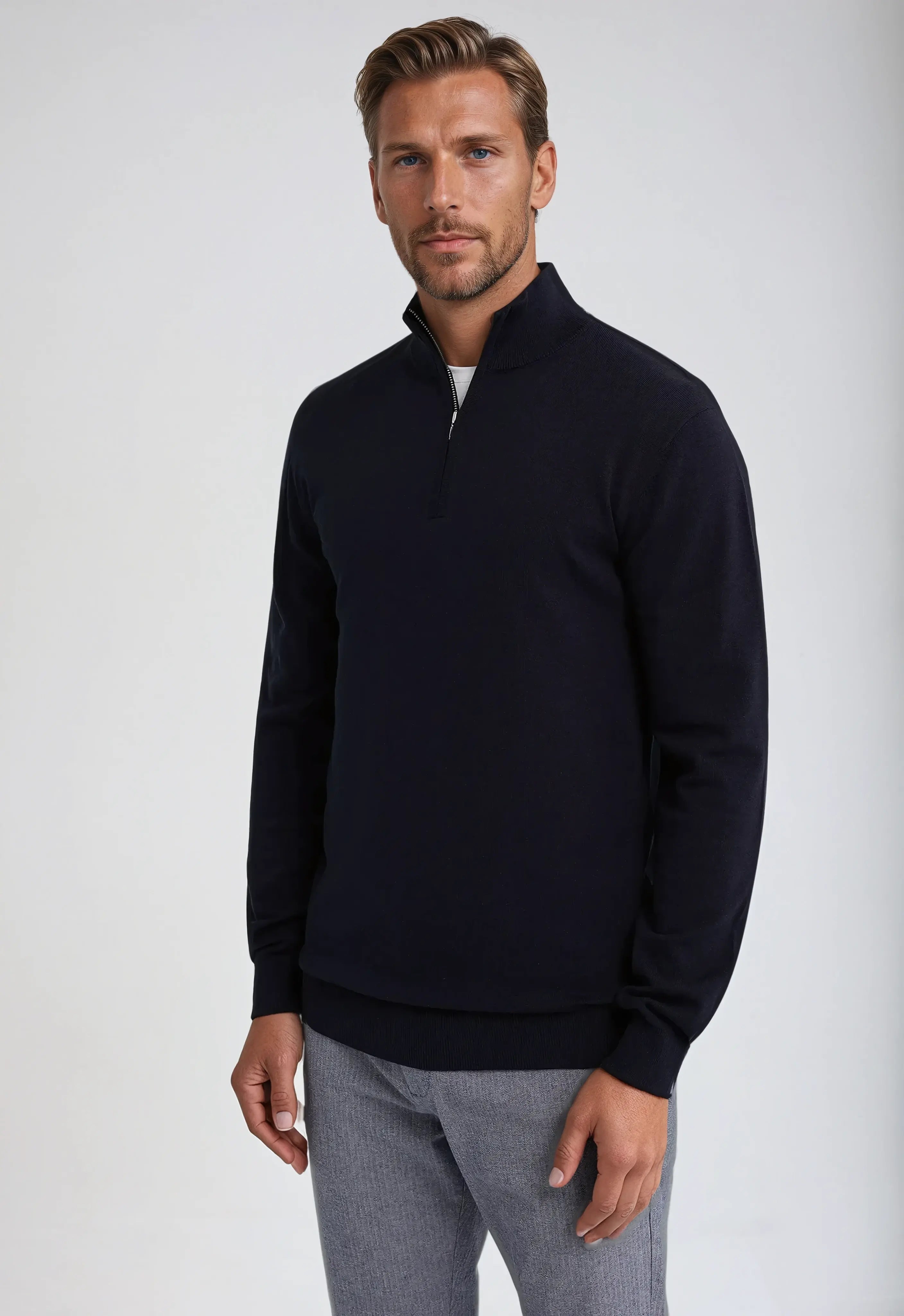 Logan - Men's Casual Sweater with Zip at Collar