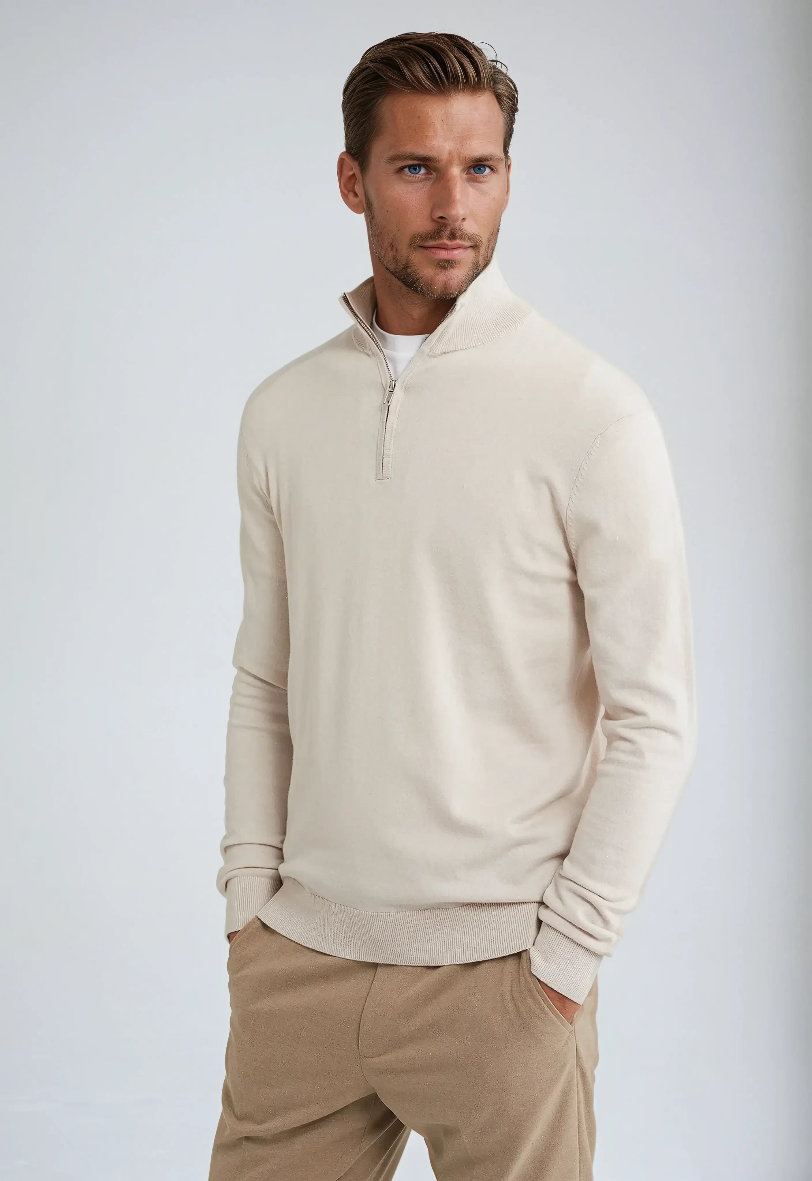 Logan - Men's Casual Sweater with Zip at Collar
