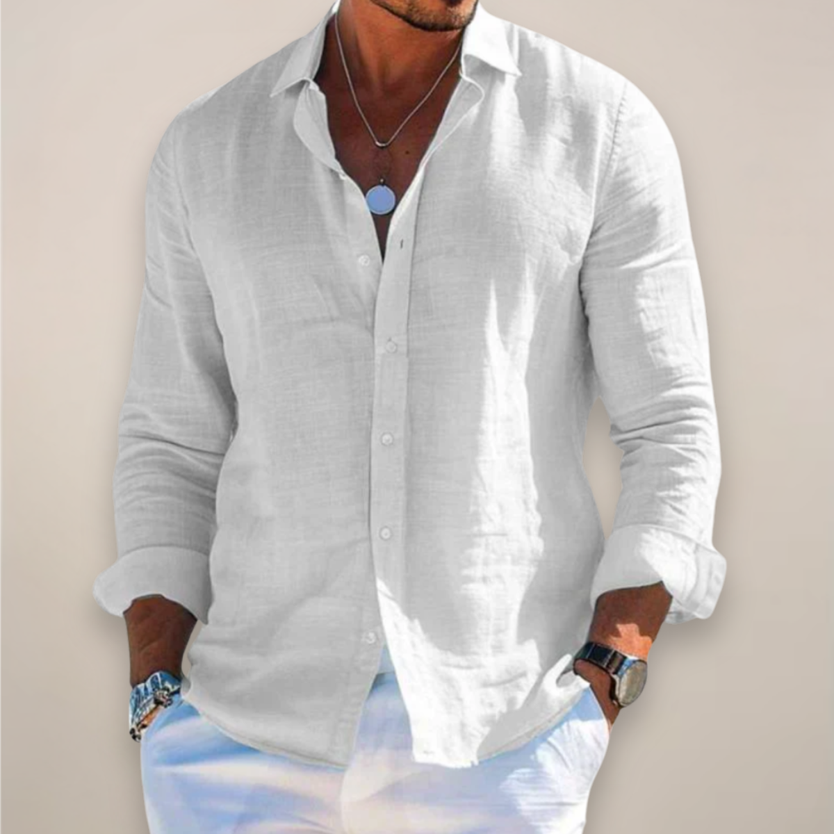Janet - Men's Casual Long Sleeve Shirt with Buttons