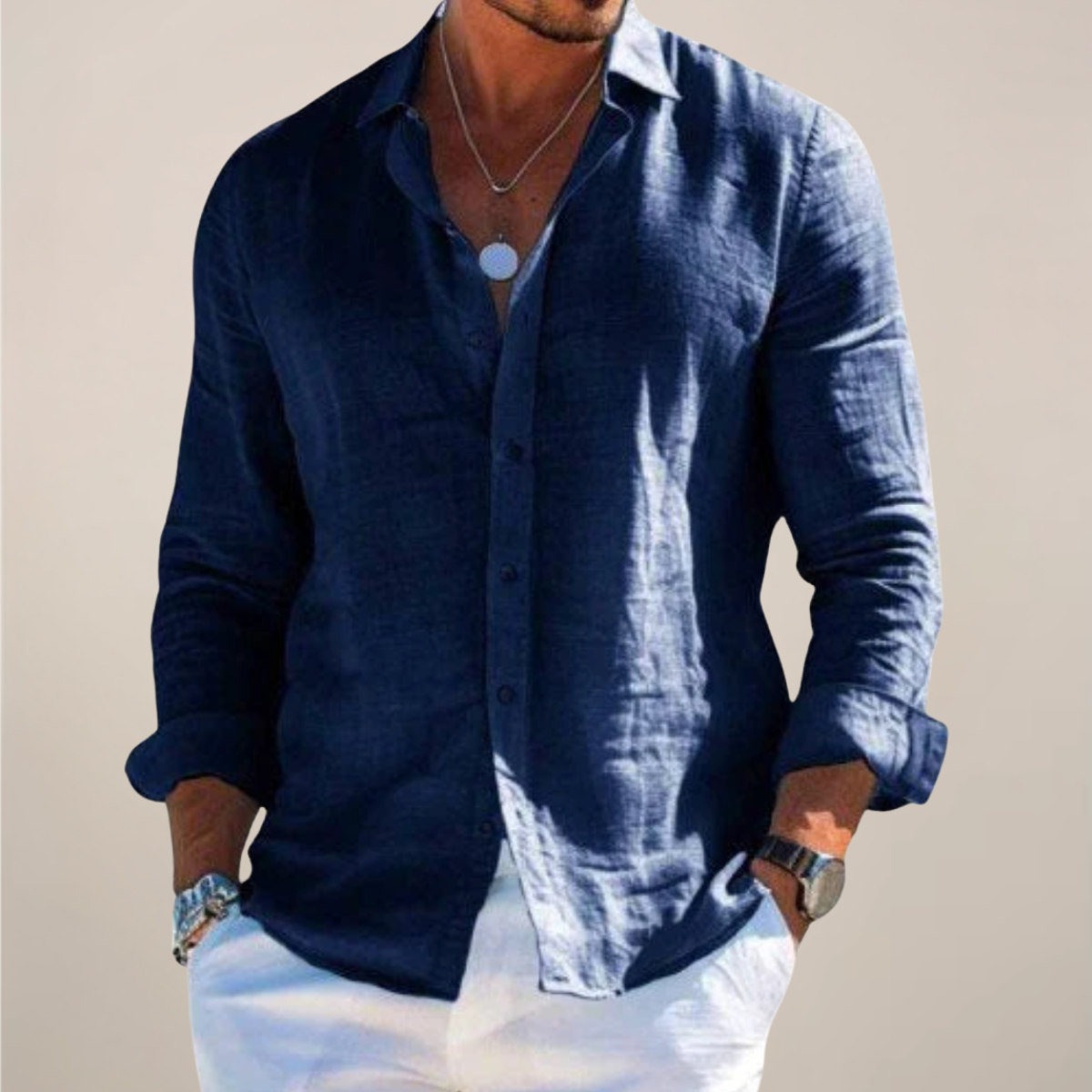 Janet - Men's Casual Long Sleeve Shirt with Buttons