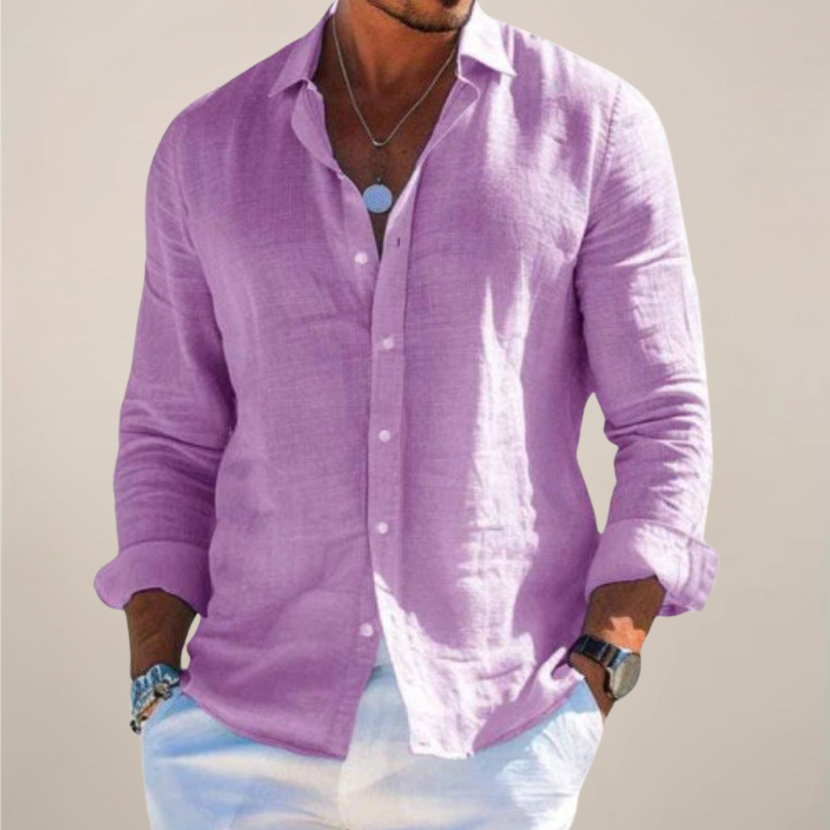 Janet - Men's Casual Long Sleeve Shirt with Buttons
