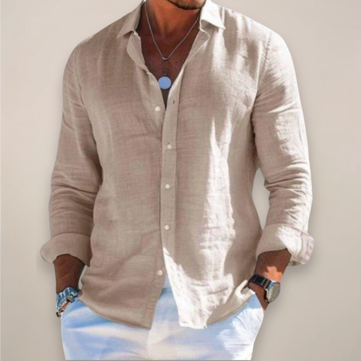Janet - Men's Casual Long Sleeve Shirt with Buttons