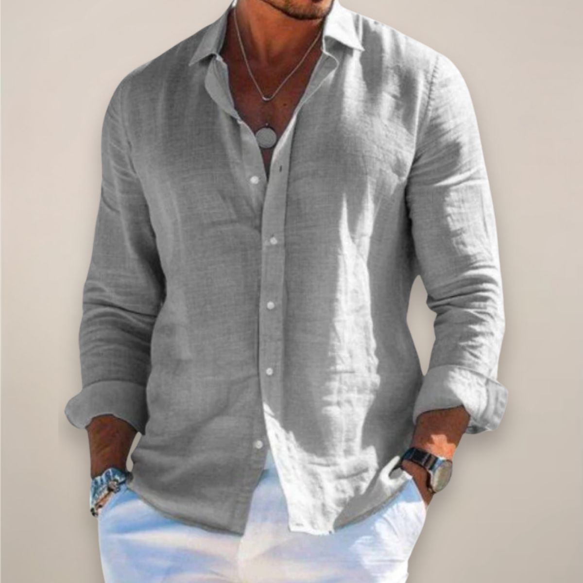 Janet - Men's Casual Long Sleeve Shirt with Buttons