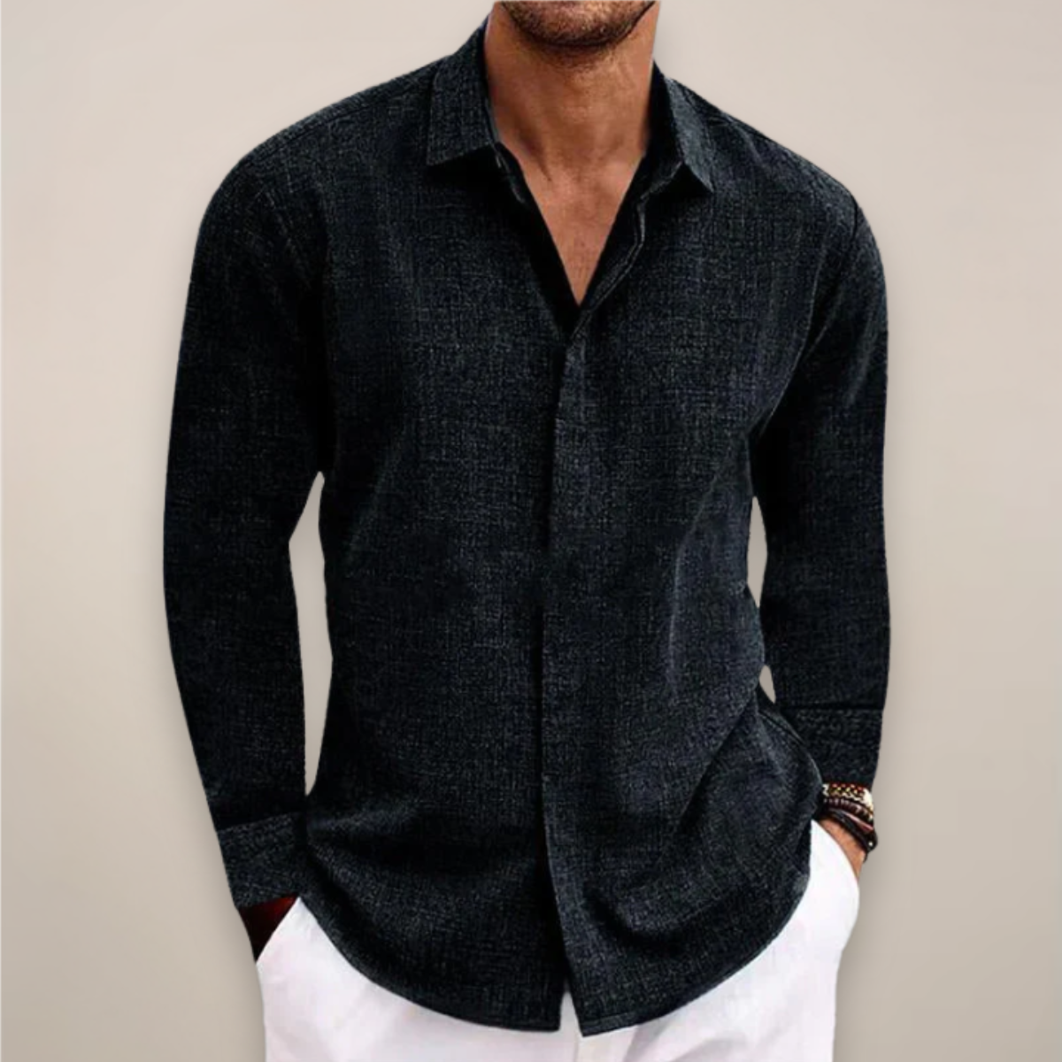 Ewan - Men's Long Sleeve-Shirt with Button Placket