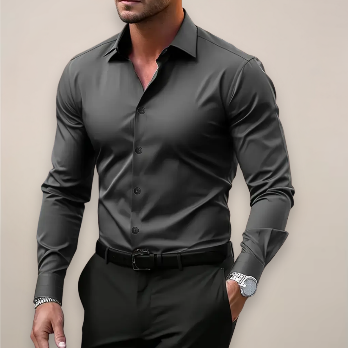 Stuart - Men's Long Sleeve Shirt in Smart-Style