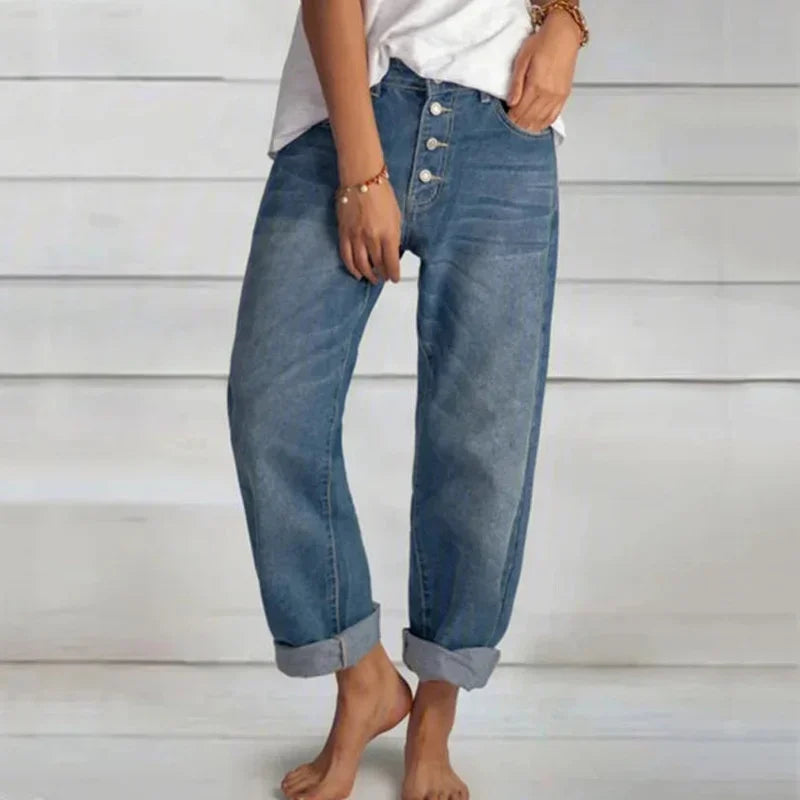 Christine - Women's Spring Jeans with Button Placket and entspannter Fit