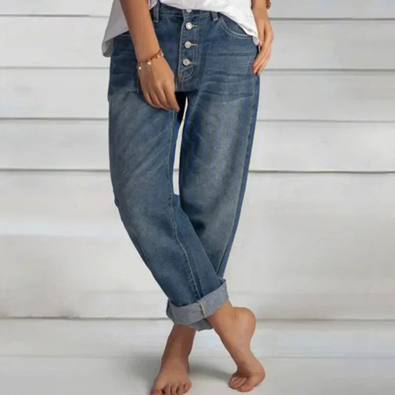 Christine - Women's Spring Jeans with Button Placket and entspannter Fit