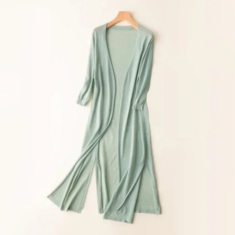 Beverley - Women's Lightweight Long Cardigan in Drapé-Style