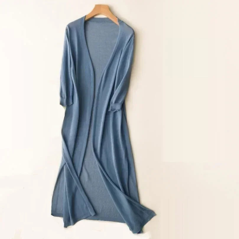 Beverley - Women's Lightweight Long Cardigan in Drapé-Style
