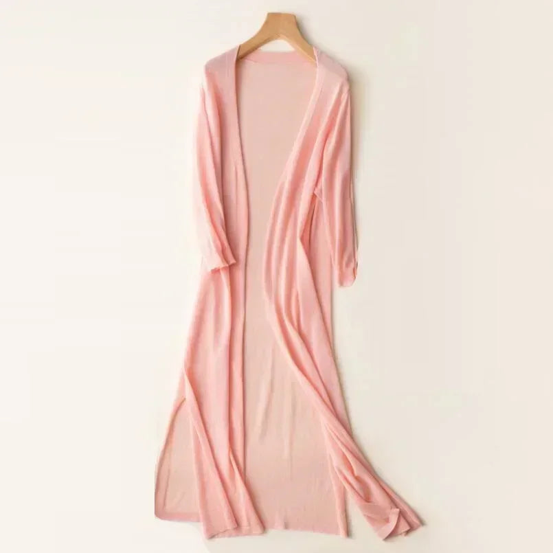 Beverley - Women's Lightweight Long Cardigan in Drapé-Style