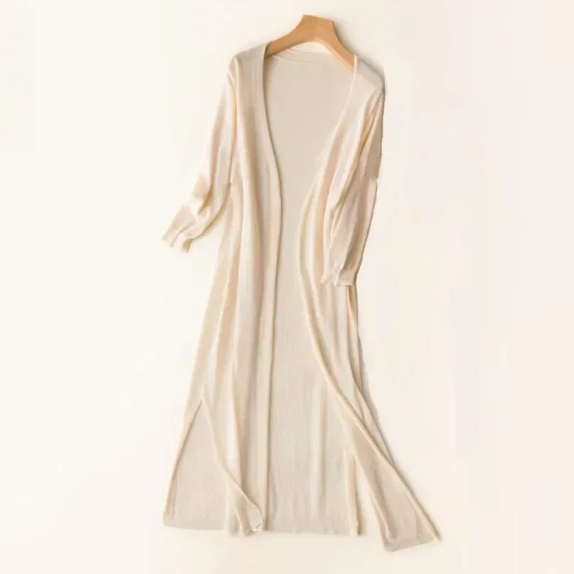 Beverley - Women's Lightweight Long Cardigan in Drapé-Style