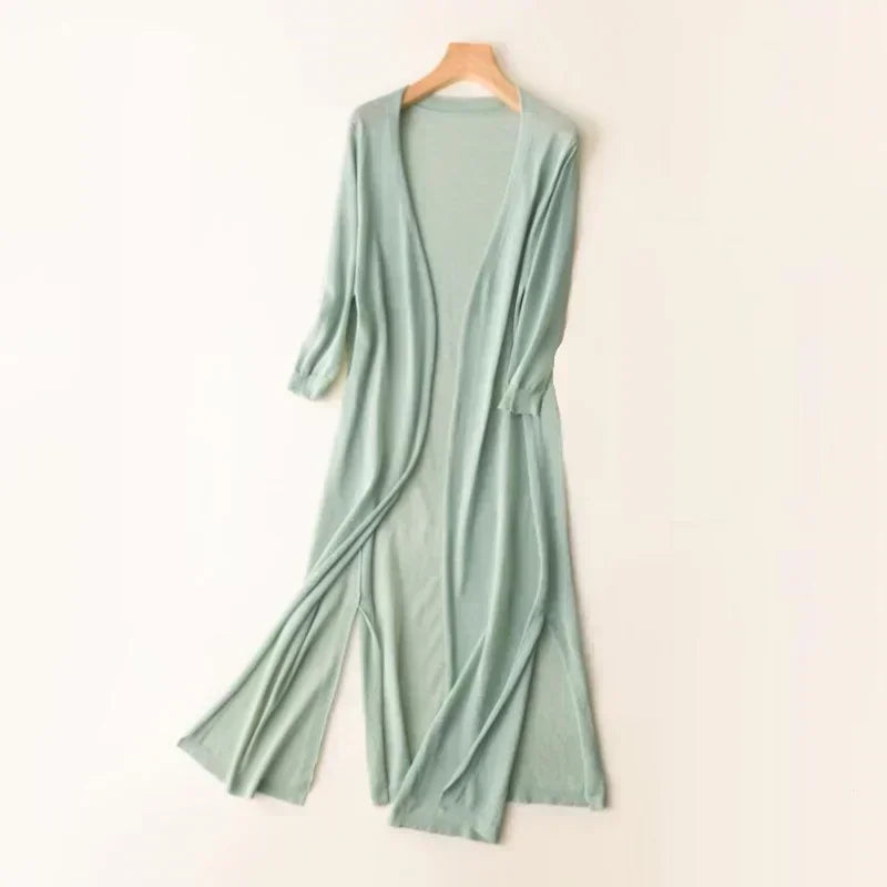 Beverley - Women's Lightweight Long Cardigan in Drapé-Style